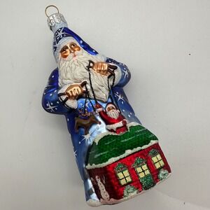 2003 Patricia Breen Marionette Santa Blue Red Snowflakes 4.92" Ornament